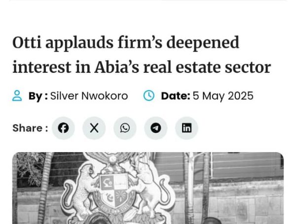 Otti applauds firm’s deepened interest in Abia’s real estate sector